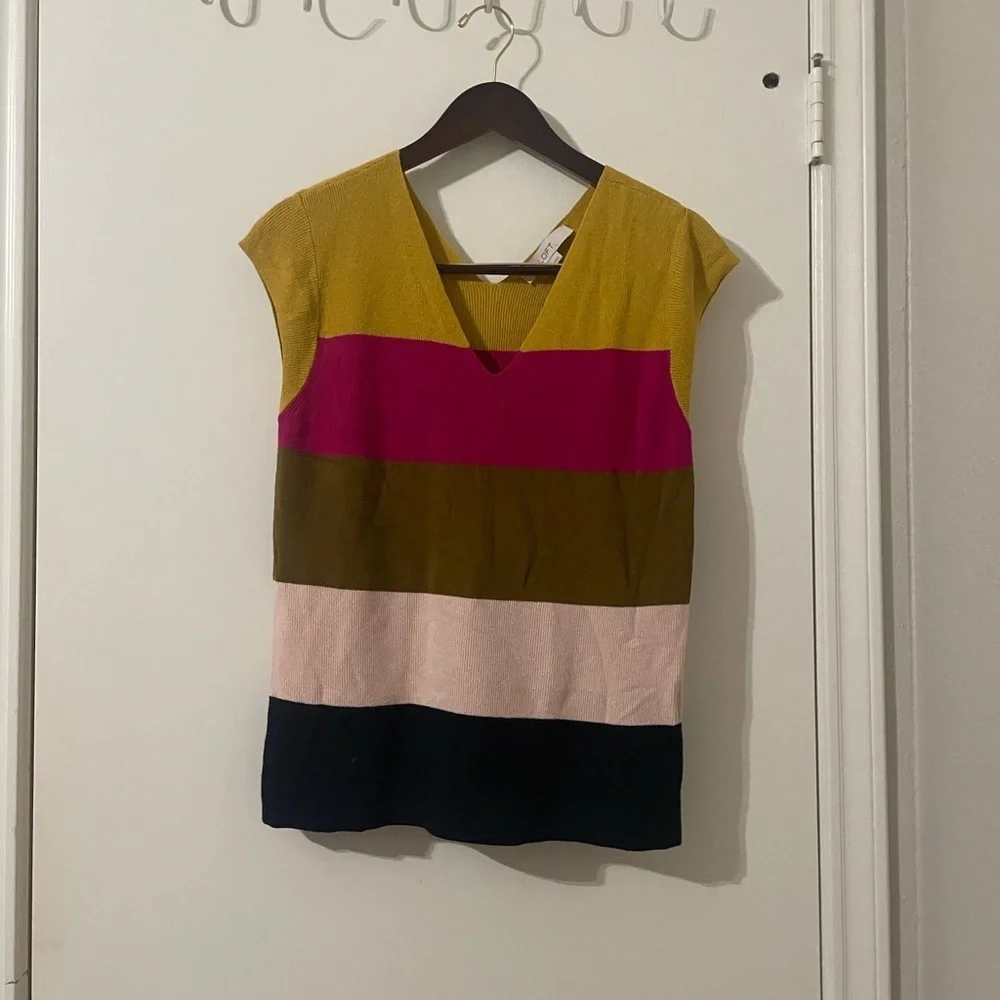LOFT Ribbed Colorbock Capsleeved Sweater Top Size L